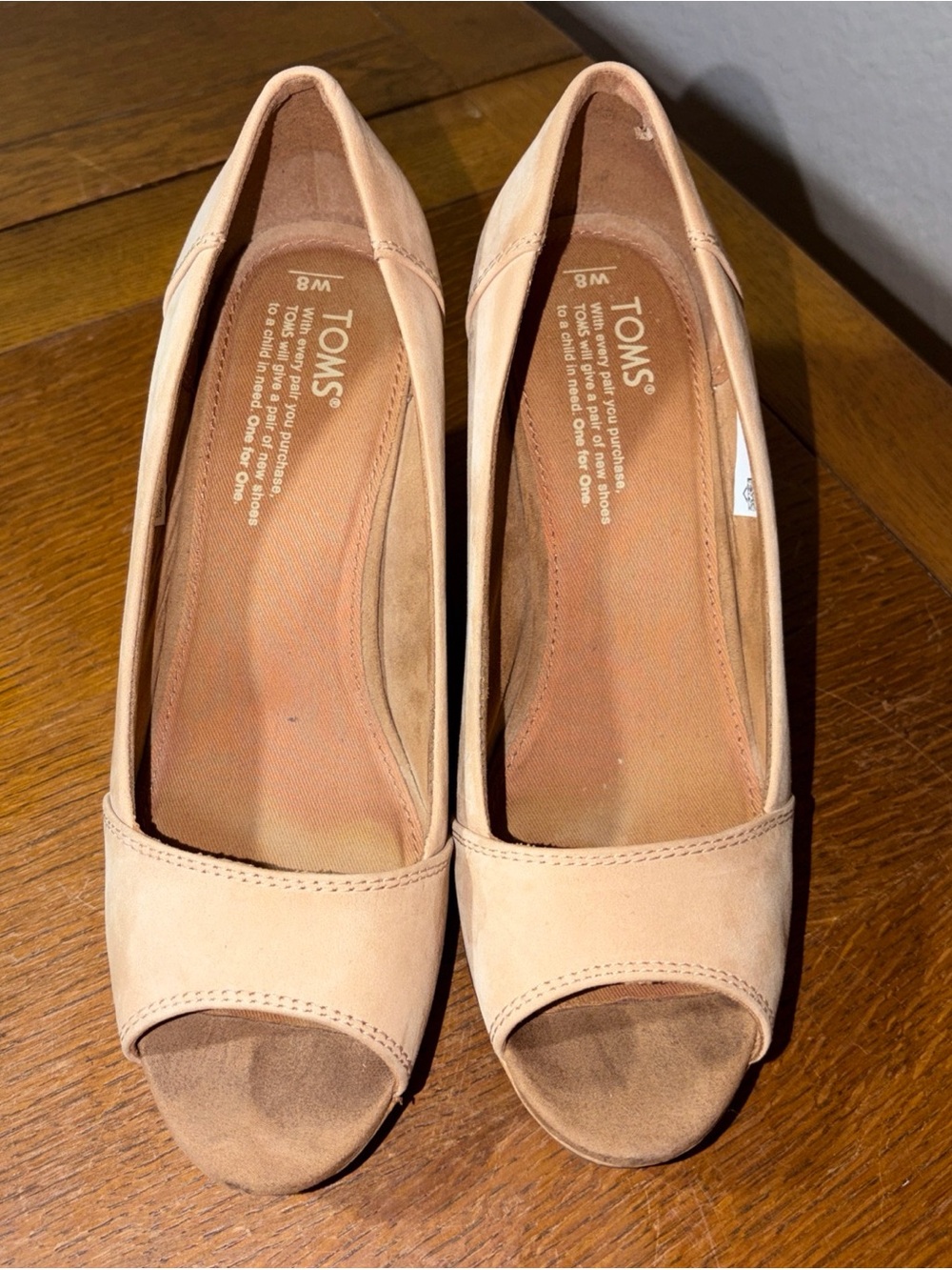 TOMS Women’s Peep-Toe Flats in Beige Suede